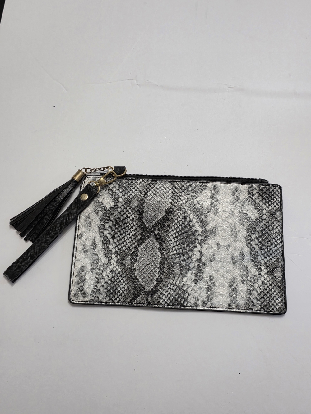 Snake-Embossed Wristlet Clutch in Black and White - Picture 1 of 1